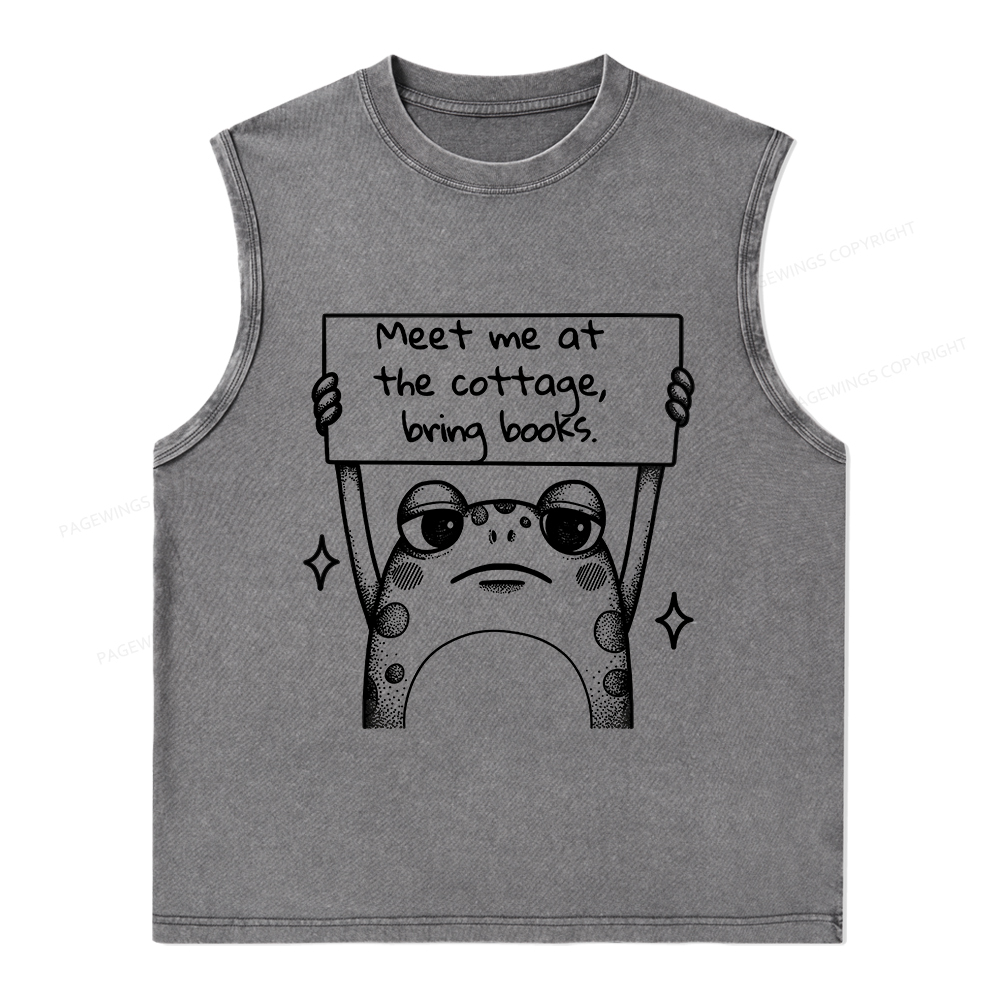 Pagewings Meet Me At The Cottage Bring Books Unisex Washed Tank Top