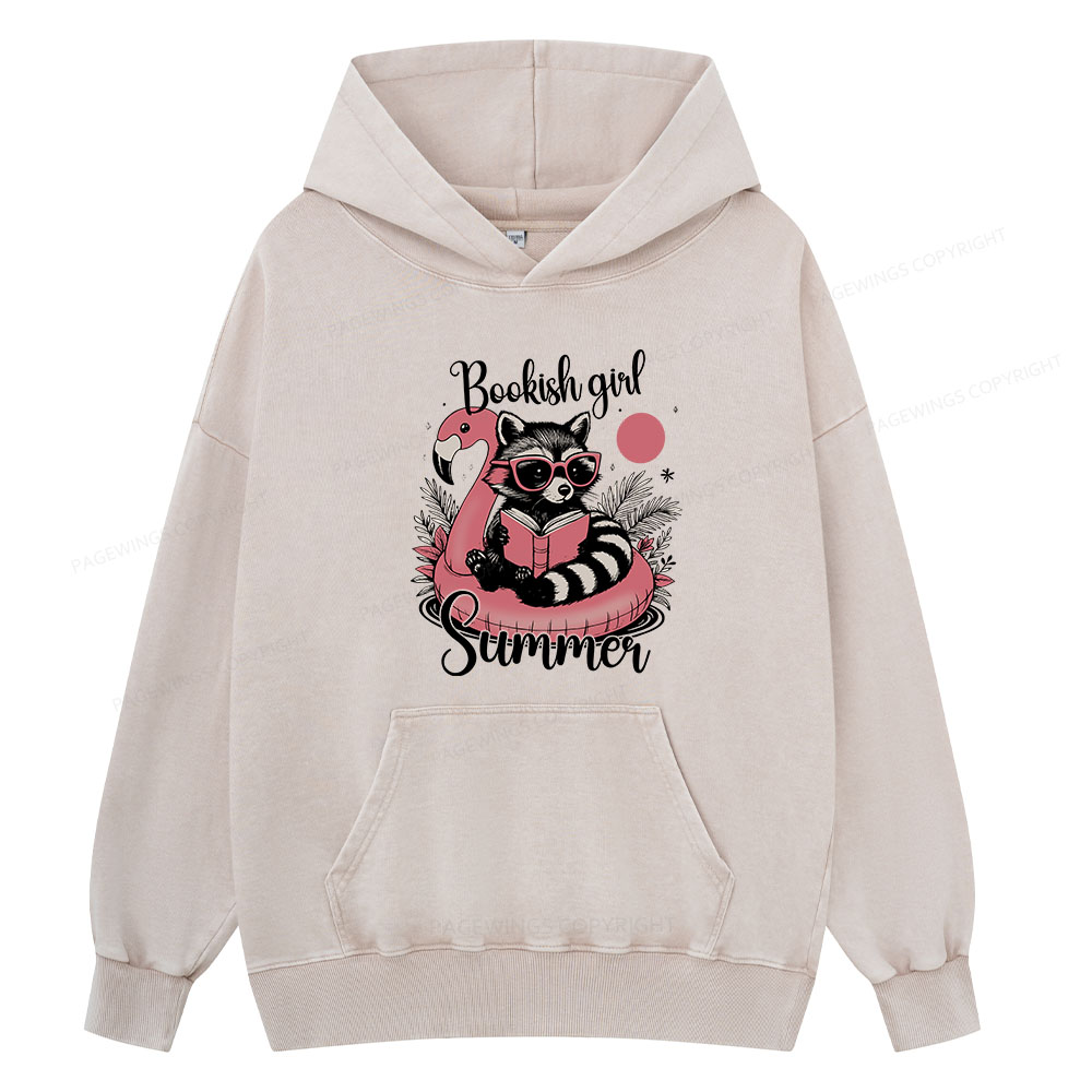 Pagewings Feral Bookish Girl Summer Unisex Washed Hoodie