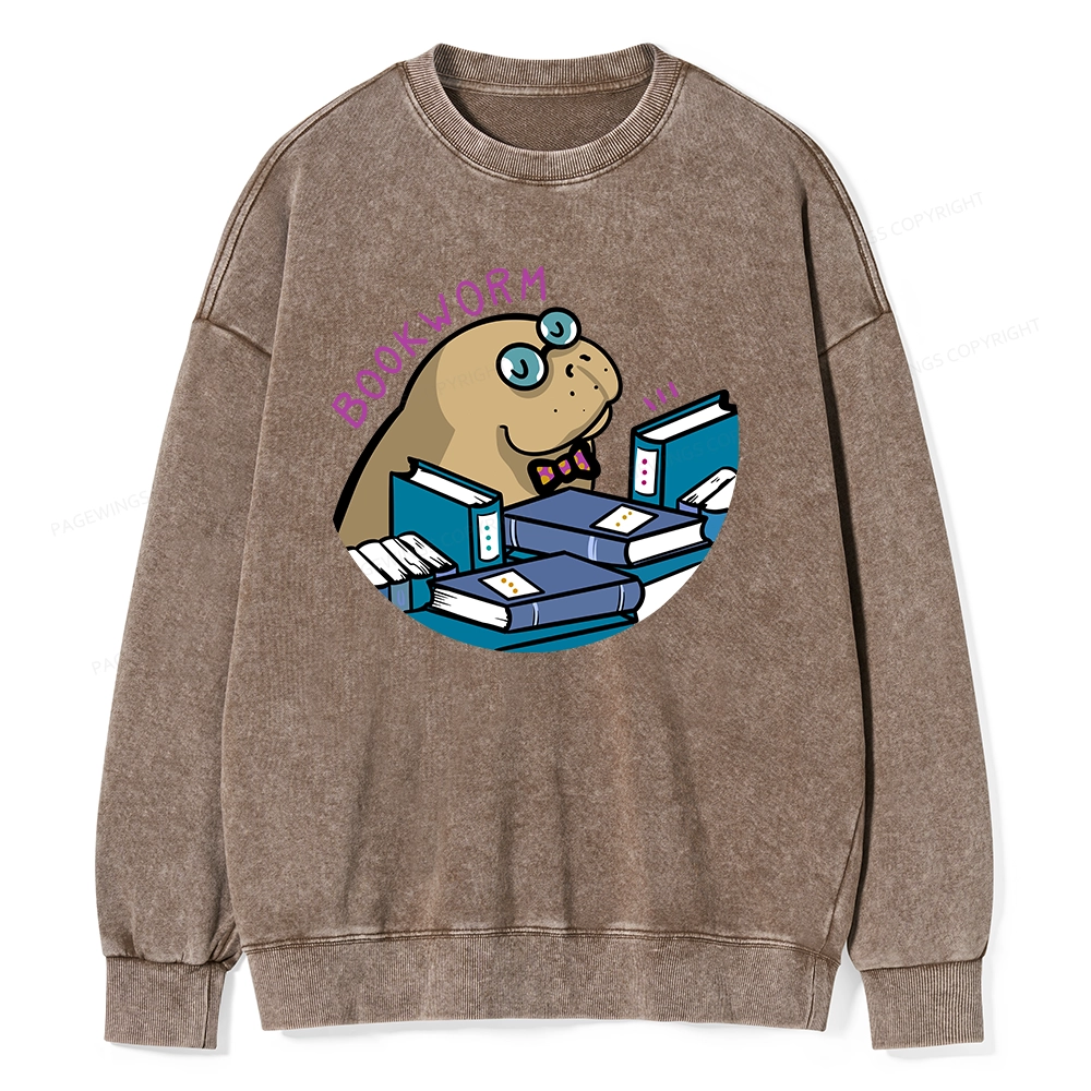Pagewing Books Worm And Reading in Library Forever Unisex Washed Sweatshirt