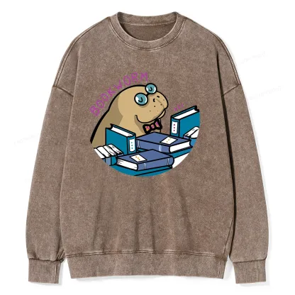 Pagewing Books Worm And Reading in Library Forever Unisex Washed Sweatshirt