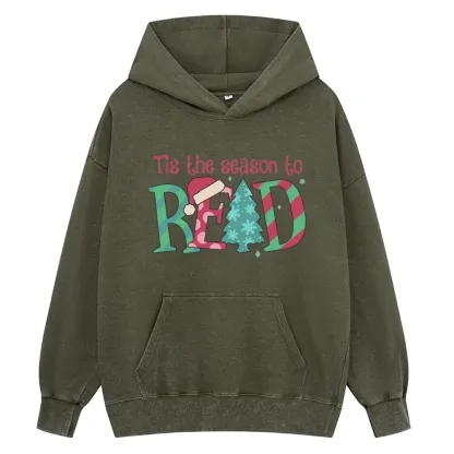 Pagewings Christmas Reading Unisex Washed Hoodie