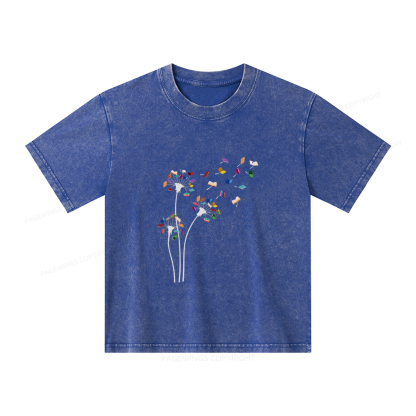 Pagewings Cute Dandelion Books Flower Fly Unisex Kids Washed T-shirt