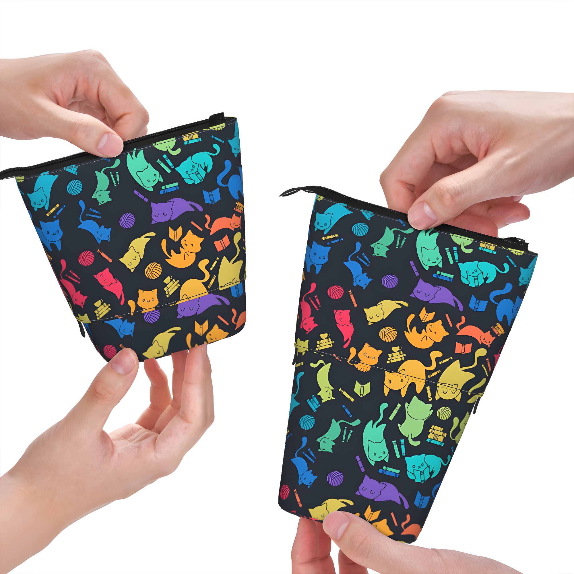Pagewings Book Cat Lover Pencil Holder Retractable Pencil Bag