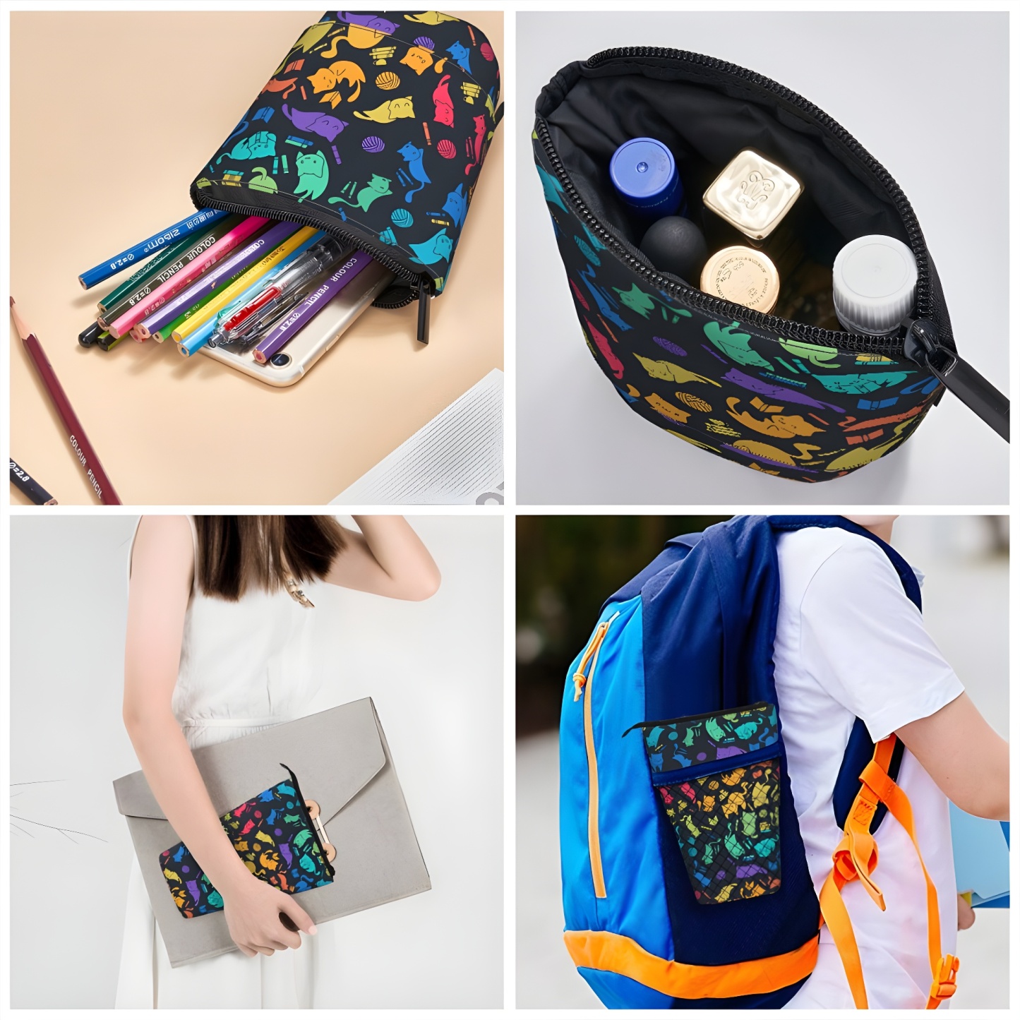 Pagewings Book Cat Lover Pencil Holder Retractable Pencil Bag