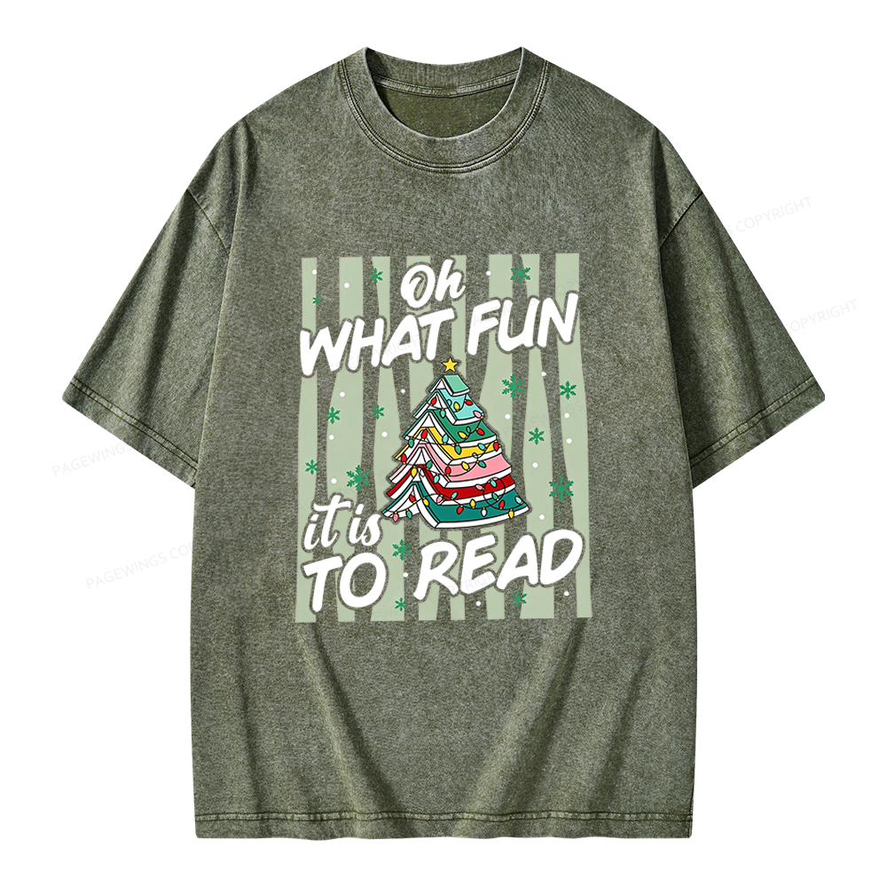 Pagewings Funny Christmas Reading Unisex Washed T-shirt