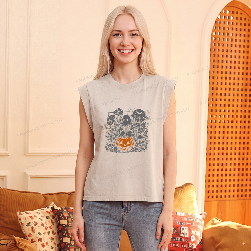 Pagewings Halloween Fall Ghost Women's Washed Tank Top