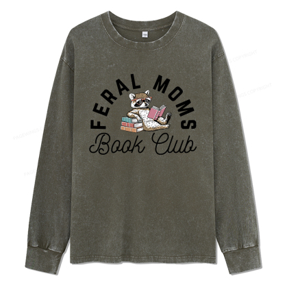 pagewings Feral Moms Book Club Unisex Washed Long Sleeve T-shirt