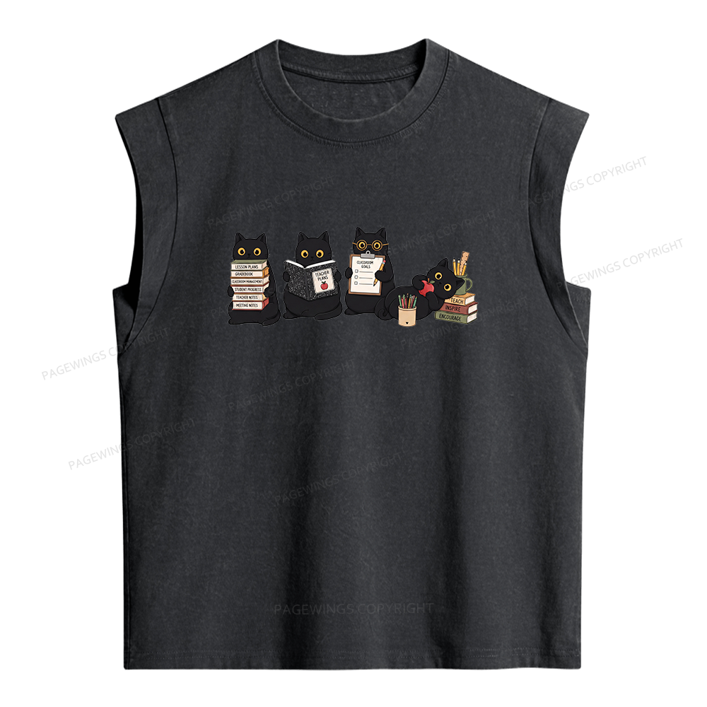 Pagewings Black Cat Teacher Women's Washed Tank Top