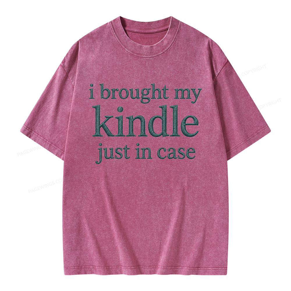 Pagewings Embroidered I Brought My Kindle Unisex Washed T-shirt