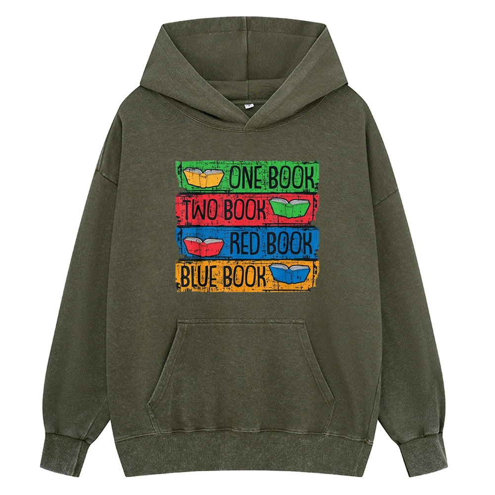 Pagewings One Book Two Books Red Book Blue Book Unisex Washed Hoodie