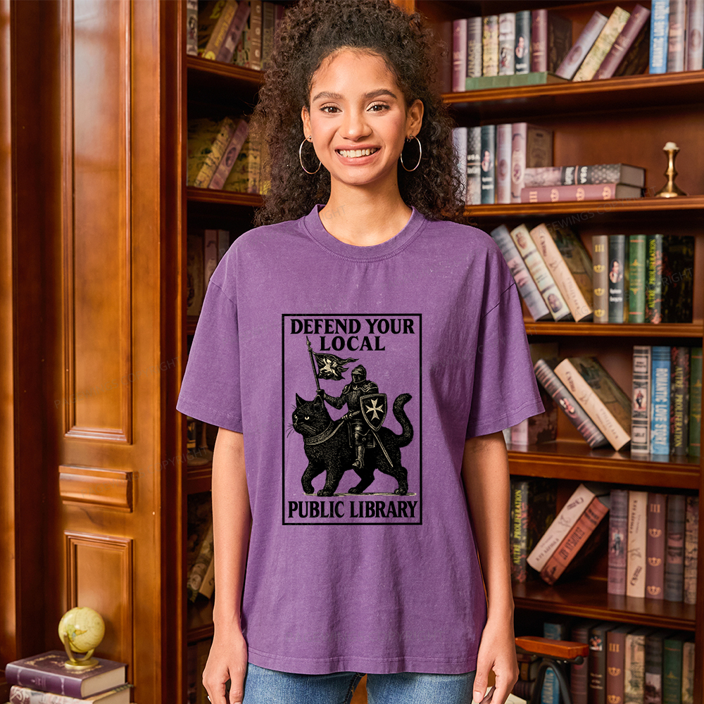 Pagewings Defend Your Local Library Unisex Washed T-shirt
