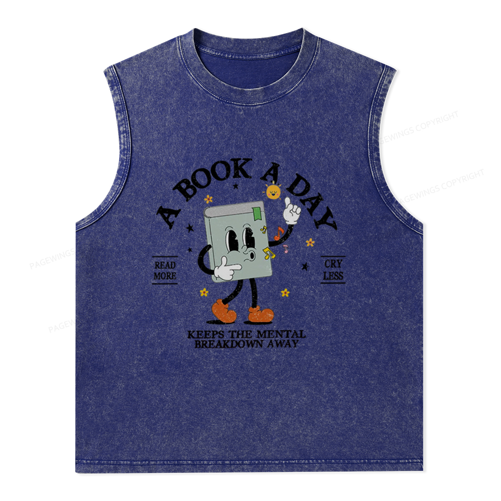Pagewings A Book A Day Keep The Mental Breakdown Away Unisex Washed Tank Top