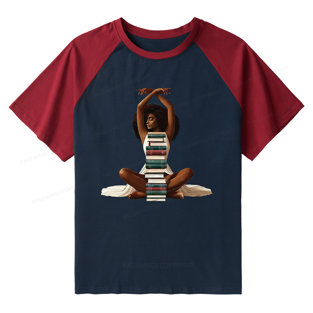 Pagewings Black Girl Reading Raglan T-shirt