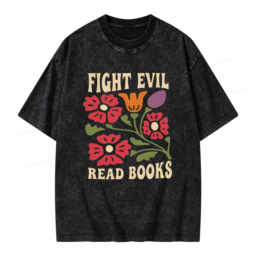 Pagewings Fight Evil Read Books Unisex Washed T-shirt