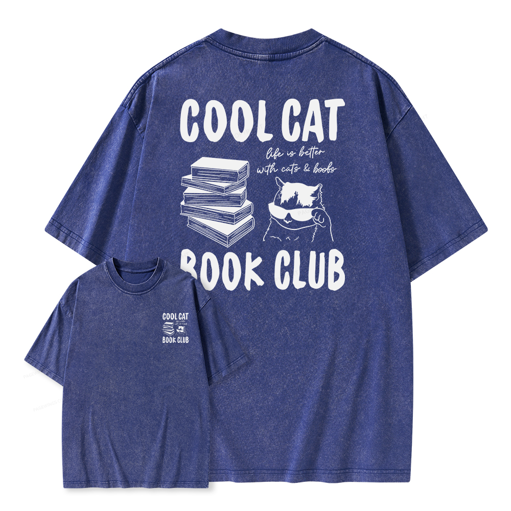 Pagewings Cool Cat Book Club Unisex Washed T-shirt