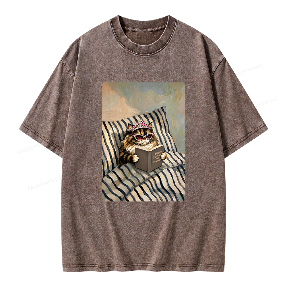 Pagewings Sci Fi Lover Reading Book in Bed Unisex Washed T-shirt