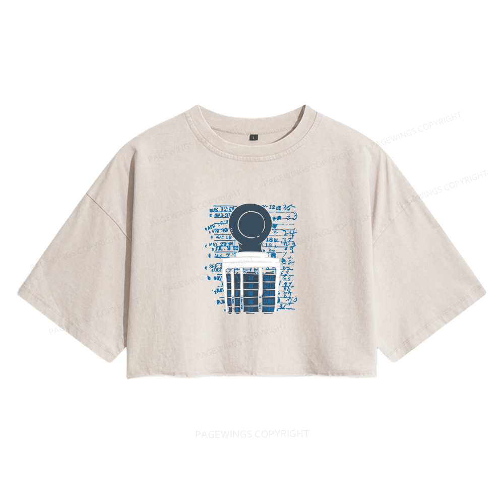 Pagewings Books Library Stamp Women's Washed Cropped T-shirt