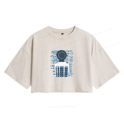 Pagewings Books Library Stamp Women's Washed Cropped T-shirt
