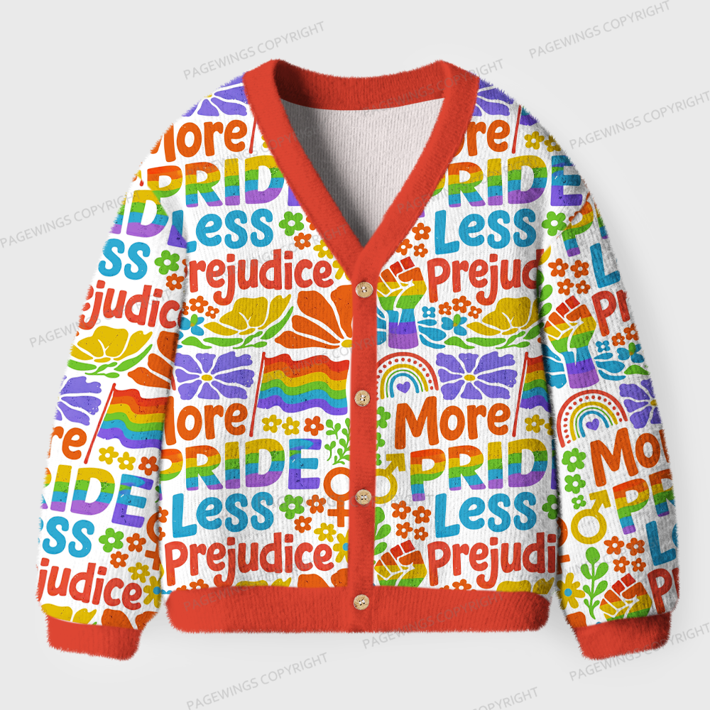 Pagewings More Pride Less Prejudice Rainbow Light Knit Unisex Cardigan Sweaters