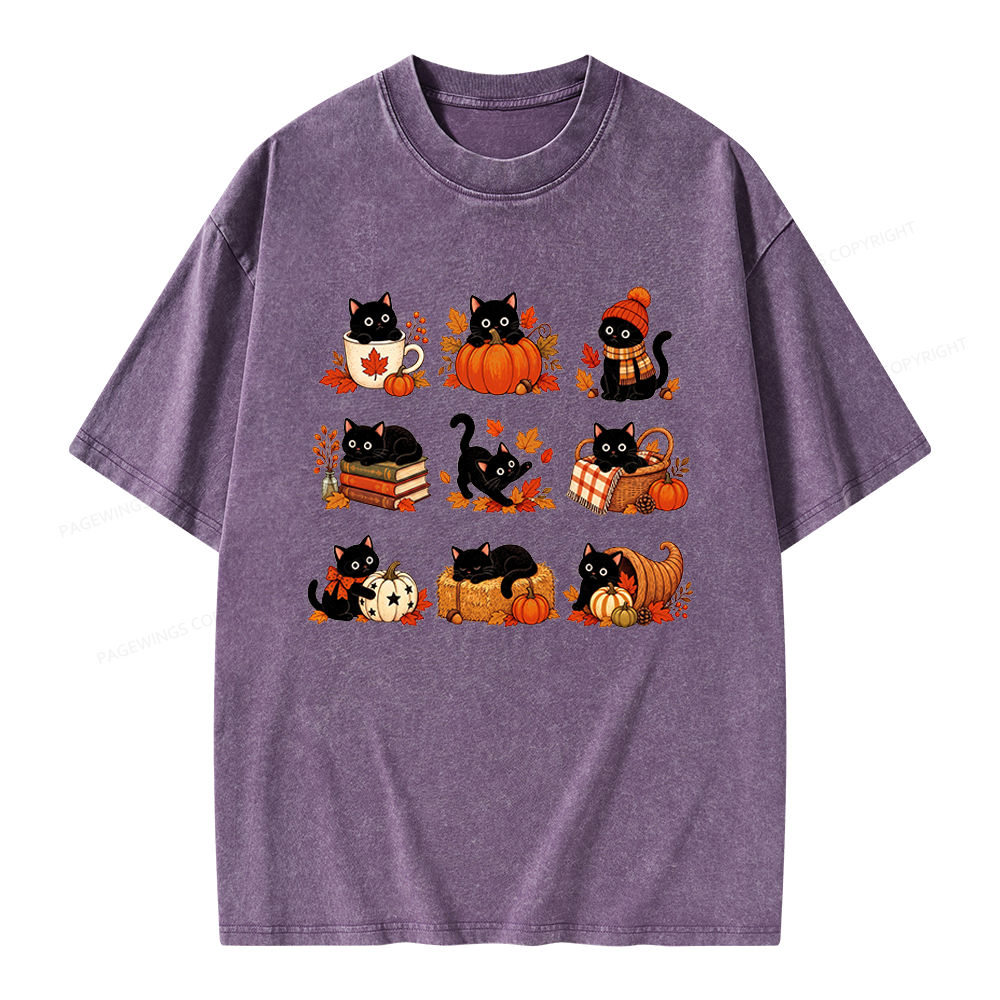 Pagewings Black Cat Unisex Washed T-shirt