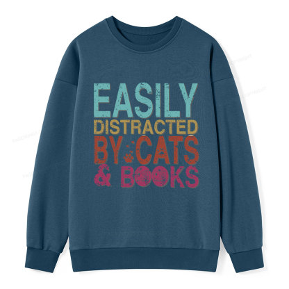 Pagewings Easily Distracted By Cats And Books Unisex Classic Sweatshirt
