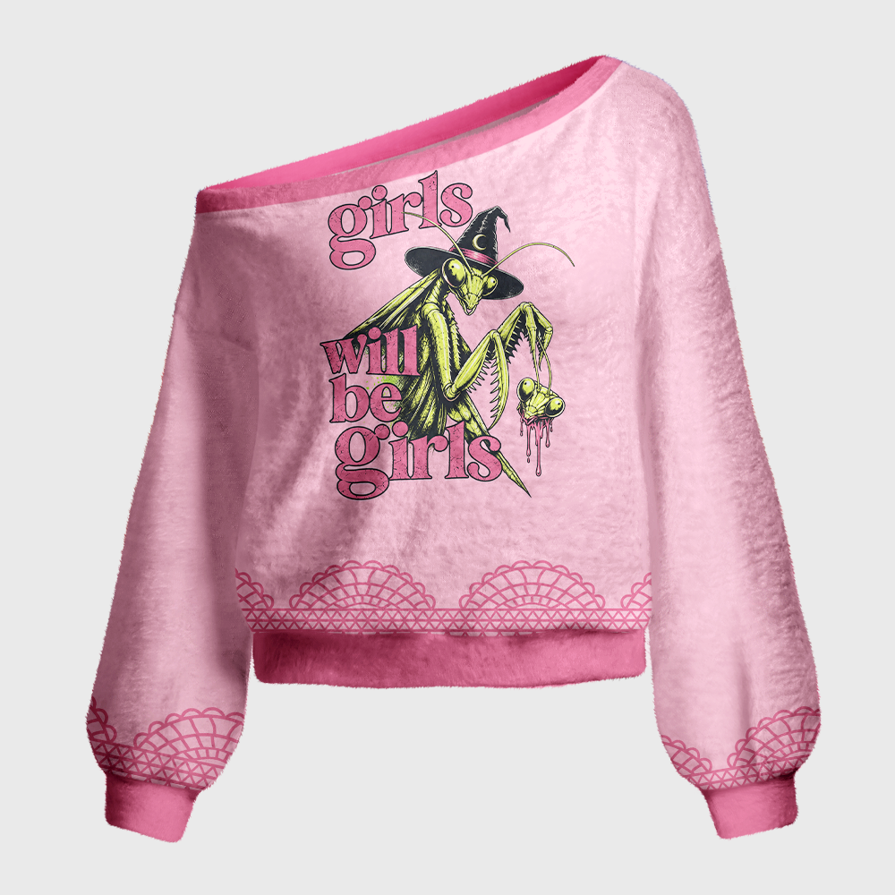 Pagewings Girls Will Be Girls Off Shoulder Ugly Knit Sweater