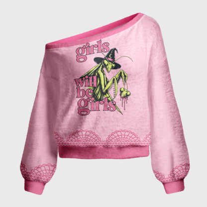 Pagewings Girls Will Be Girls Off Shoulder Ugly Knit Sweater