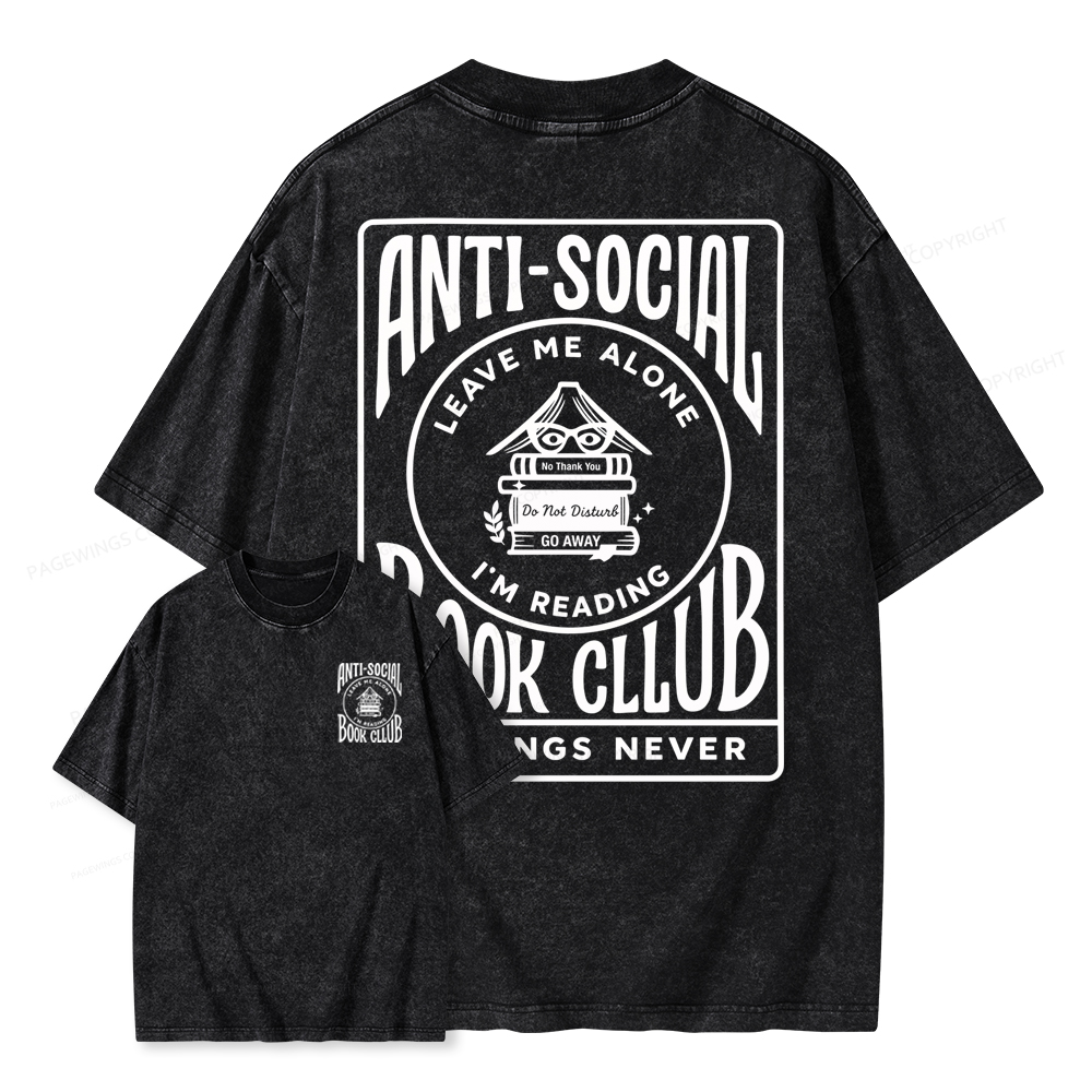 Pagewings Anti-Social Book Club Unisex Washed T-shirt
