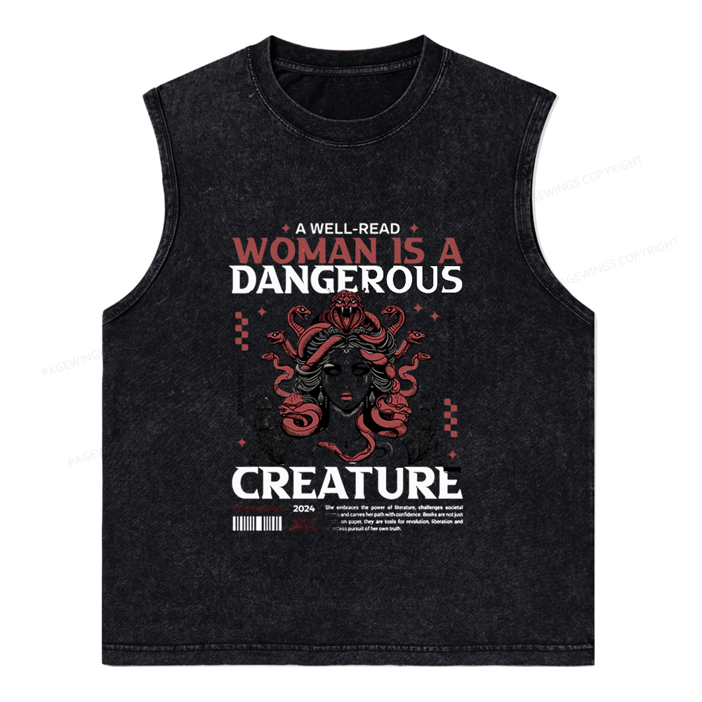 Pagewings A Well-Read Woman is A Dangerous Creature Unisex Washed Tank Top