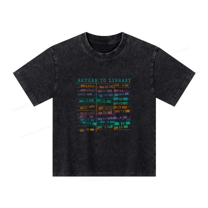 Pagewings Vintage Library Rainbow Unisex Kids Washed T-shirt