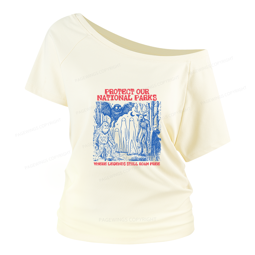 Pagewings Protect Our Parks Vintage Camping Women Off Shoulder T-shirts