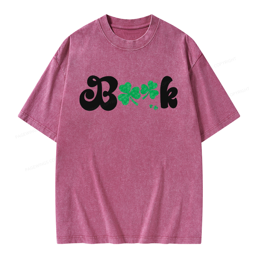 Shamrock Book St Patricks Day Unisex Washed T-shirt