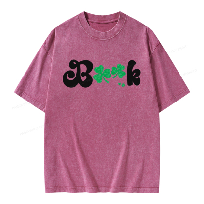 Shamrock Book St Patricks Day Unisex Washed T-shirt