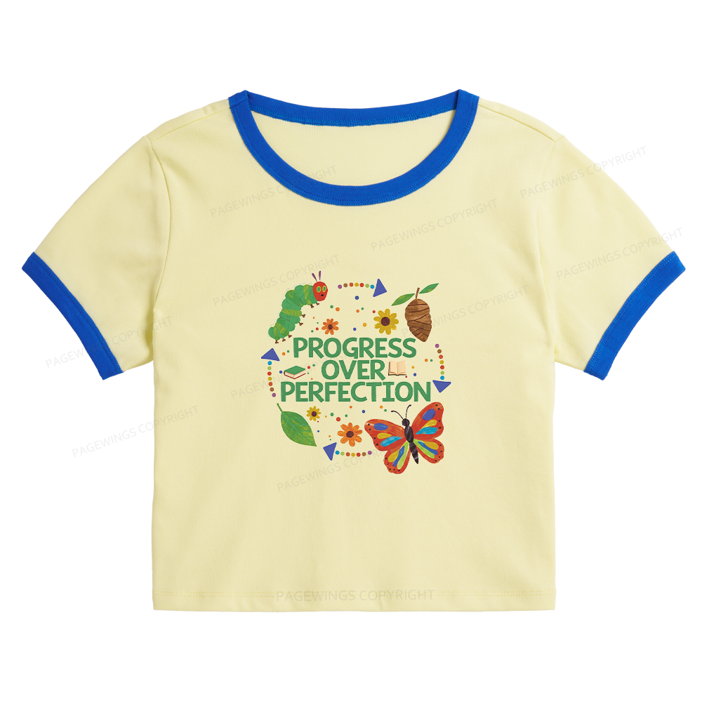 Pagewing Progress Over Perfection Baby Tee Cropped Ringer T-Shirt