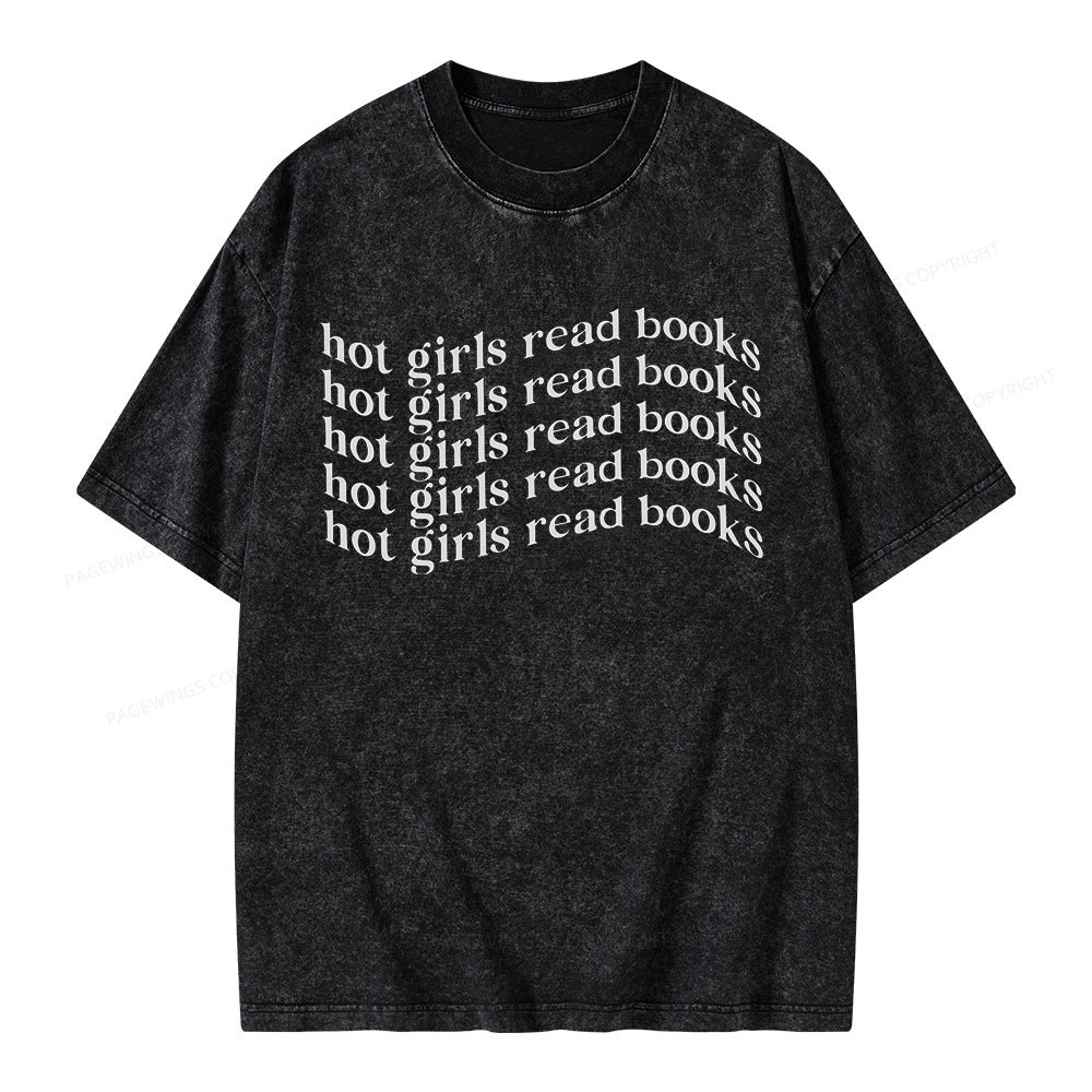 Pagewings Hot Girls Read Books Minimalist Trendy BookishUnisex Washed T-shirt