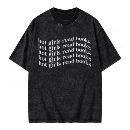Pagewings Hot Girls Read Books Minimalist Trendy BookishUnisex Washed T-shirt