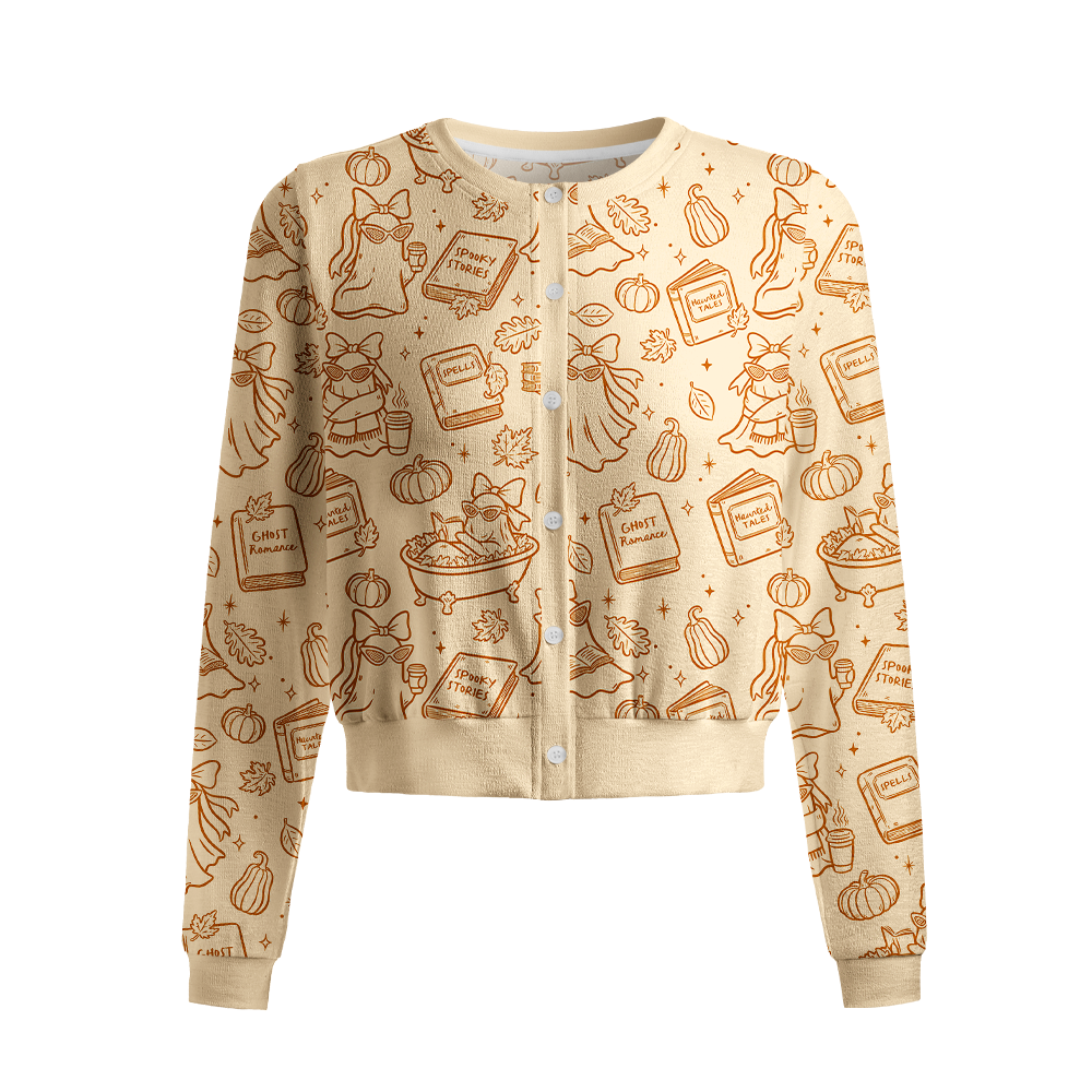Pagewings Halloween Bookish Crew Neck Cardigan Sweaters