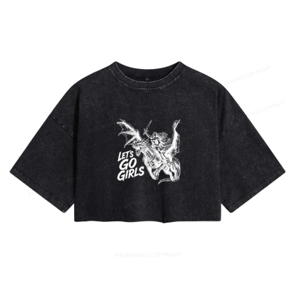 Pagewings Woman Dragon Rider Women's Washed Cropped T-shirt