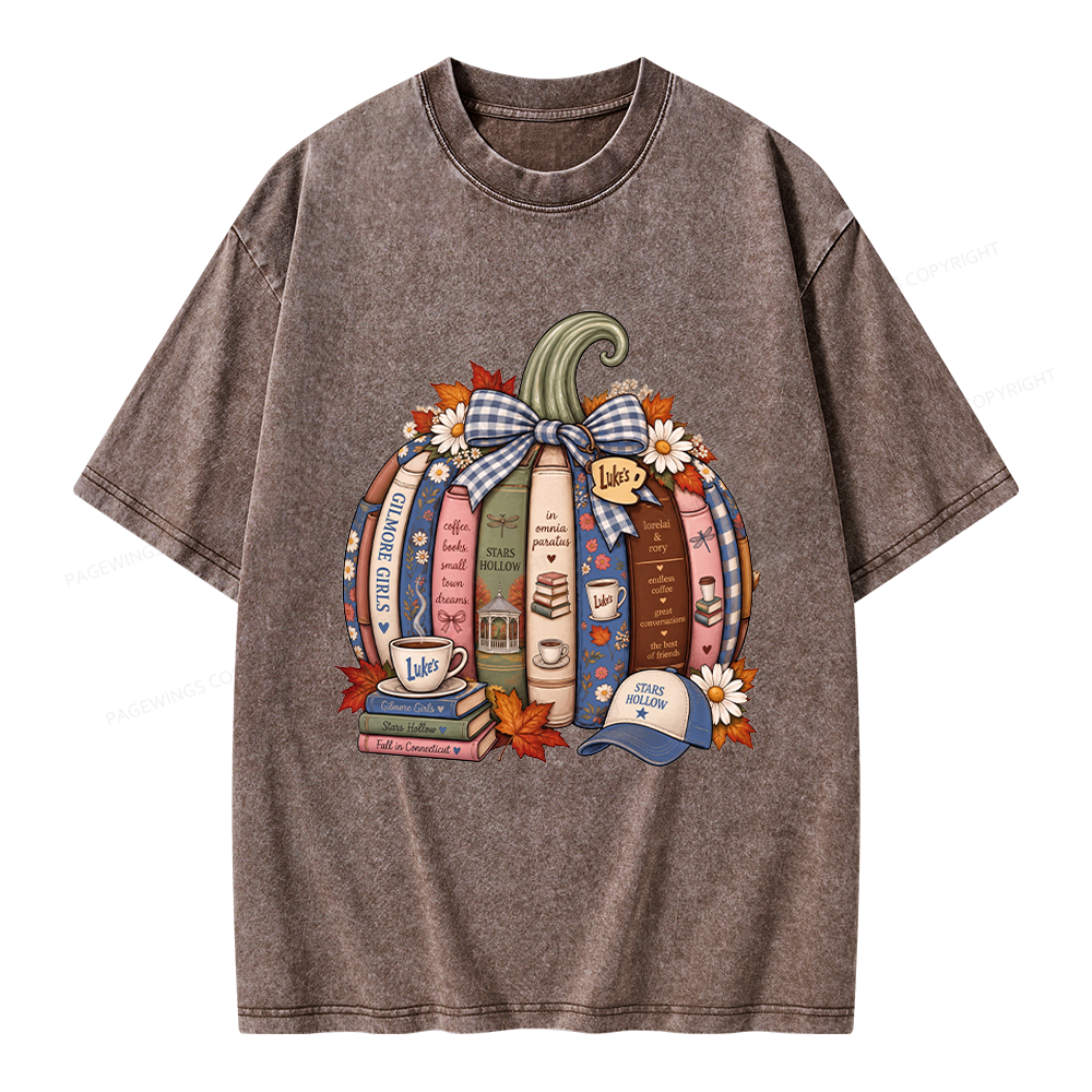 Pagewings Fall Book Pumpkin Unisex Washed T-shirt