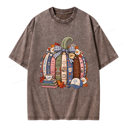 Pagewings Fall Book Pumpkin Unisex Washed T-shirt