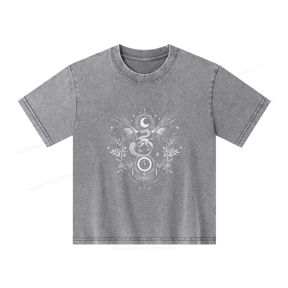 Pagewings Fantasy Dragon Moon Unisex Kids Washed T-shirt
