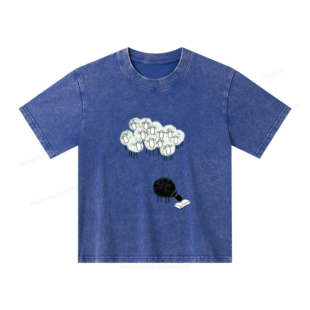 Pagewings Reading Fluffy Flock Unisex Kids Washed T-shirt