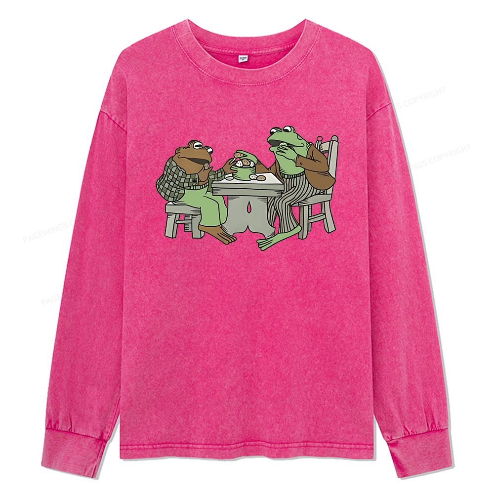 Pagewings Frog Eat Cookies Unisex Washed Long Sleeve T-shirt