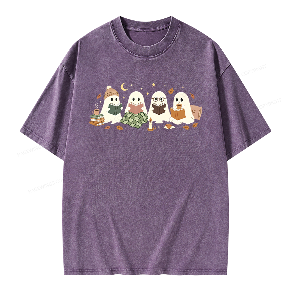Pagewings Ghost Reading Club Unisex Washed T-shirt