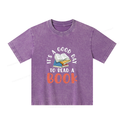Pagewings It’s a Good Day to Read a Book Unisex Kids Washed T-shirt