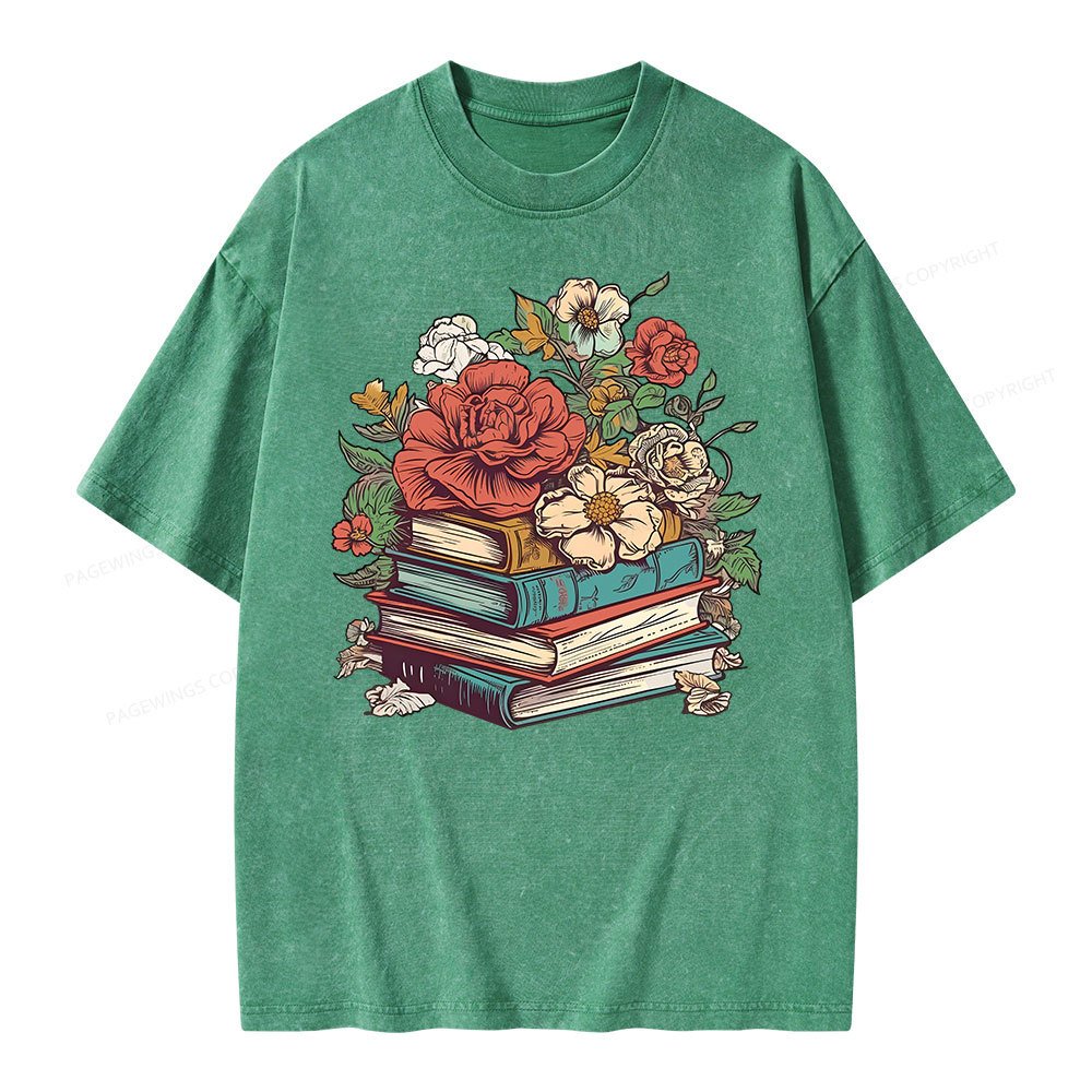 Pagewings Flower Books Unisex Washed T-shirt