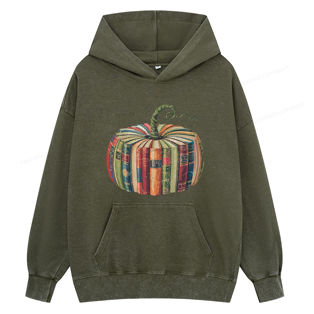 Pagewings Fall Book Pumpkin Unisex Washed Hoodie