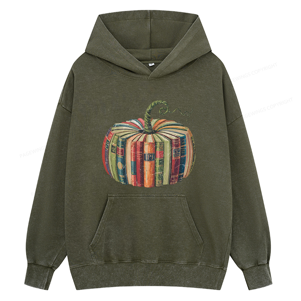 Pagewings Fall Book Pumpkin Unisex Washed Hoodie