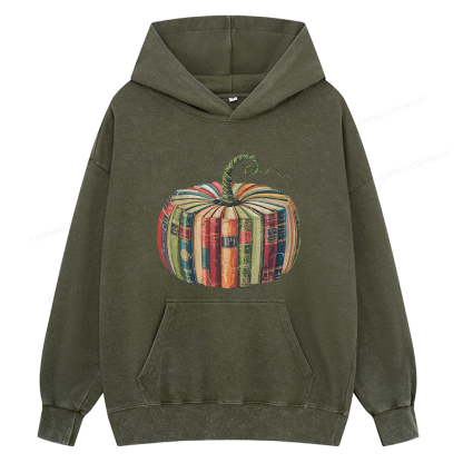 Pagewings Fall Book Pumpkin Unisex Washed Hoodie