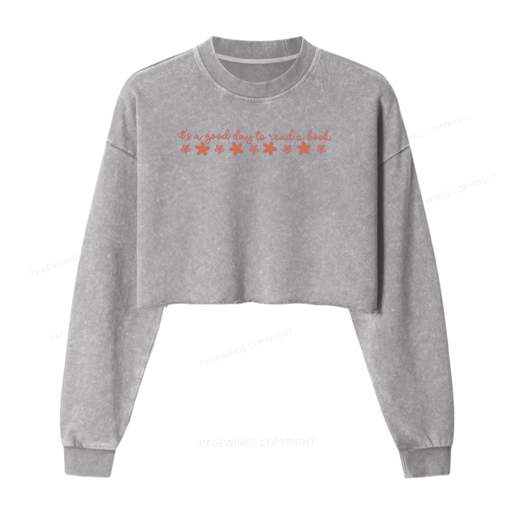 Pagewings Its A Good Day To Read A Book Washed Crop Sweatshirt